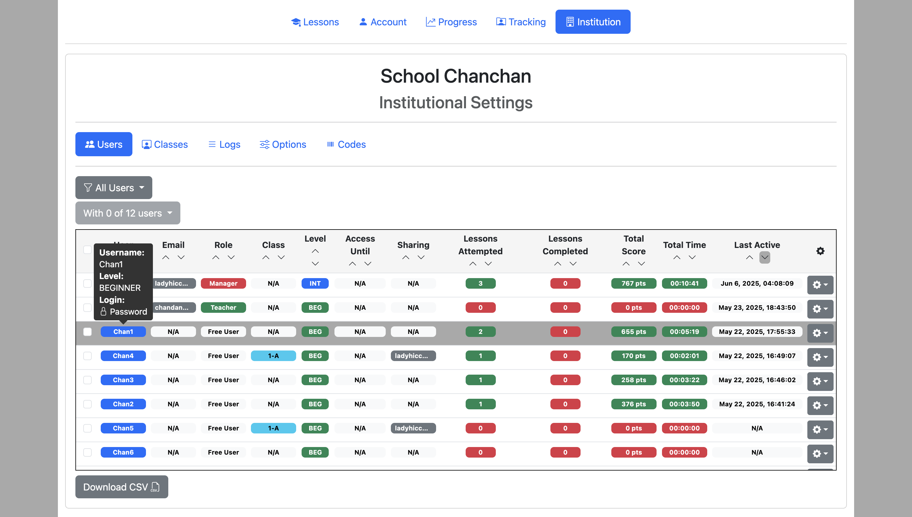 Screenshot for How to view users in your institution, step 3