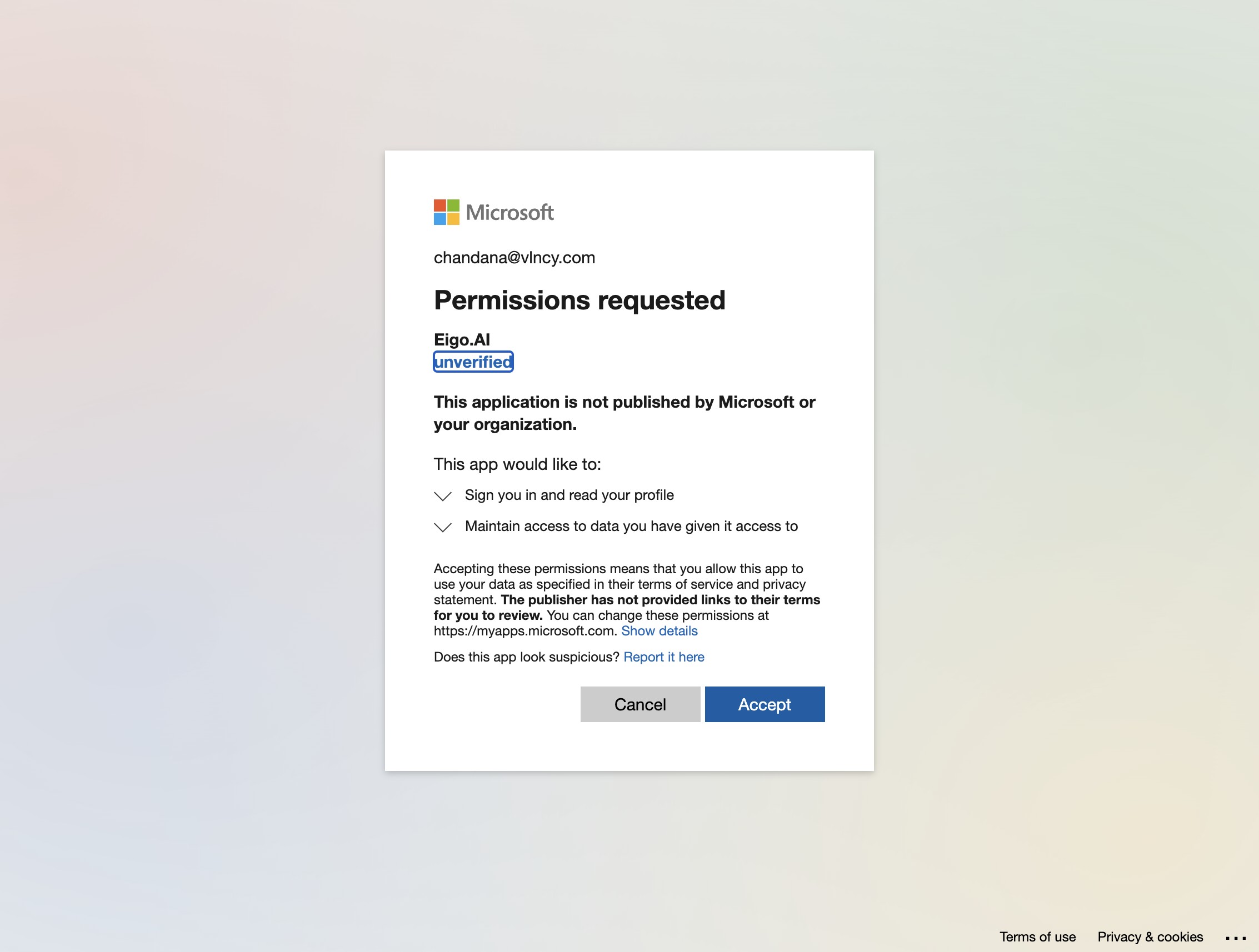 Screenshot for How to register with Microsoft, step 5