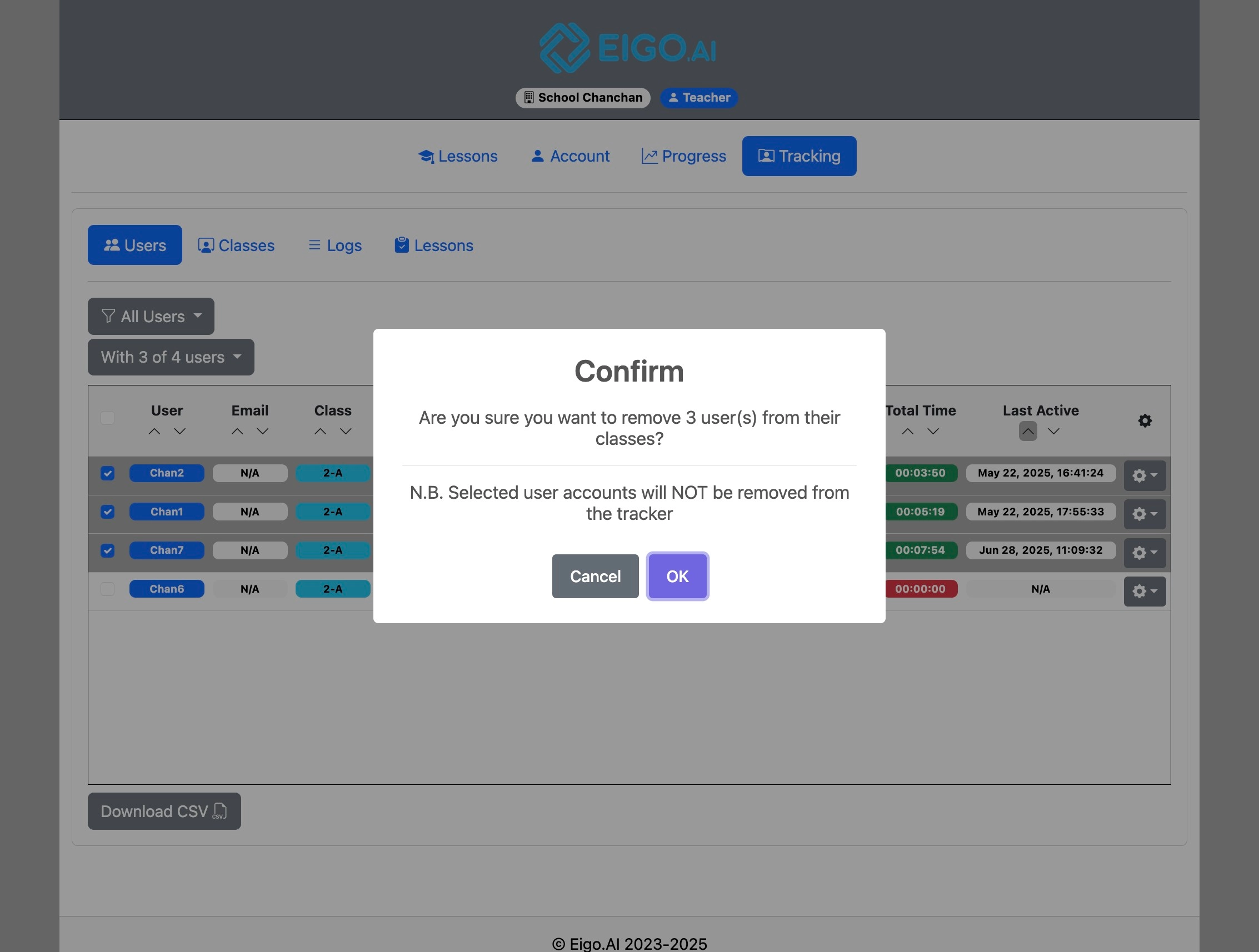 Screenshot for How to add students to or remove them from a class, step 6