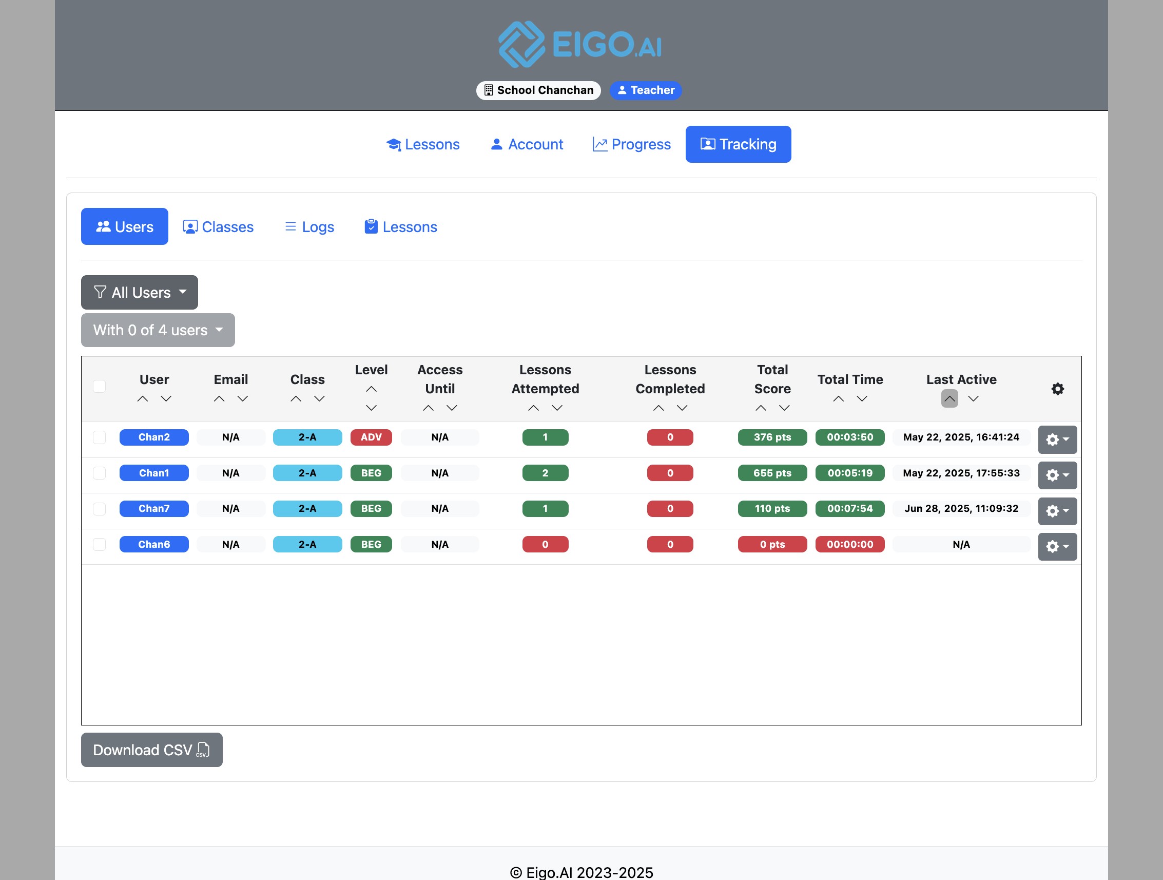 Screenshot for How to filter tracked students by class, step 2