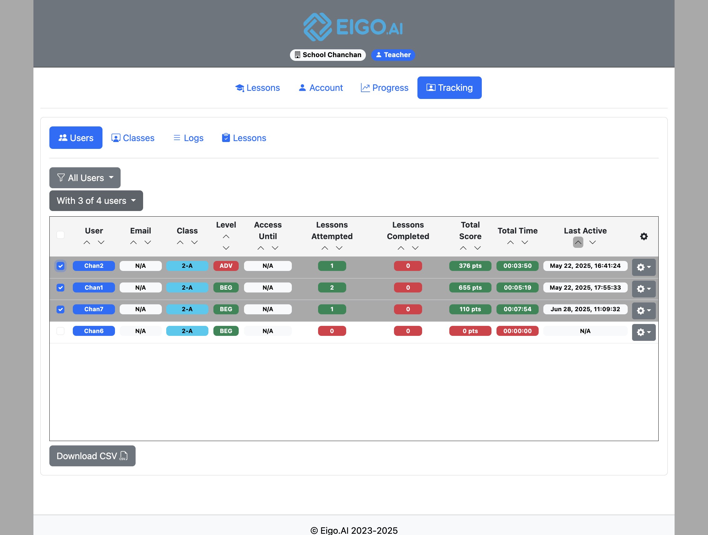 Screenshot for How to add students to or remove them from a class, step 2