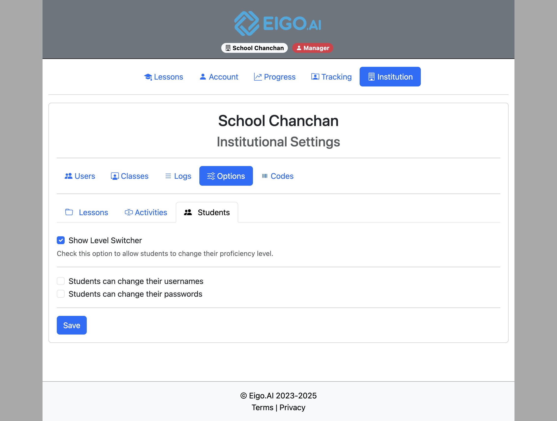 Screenshot for How to override institutional options for specified classes, step 28