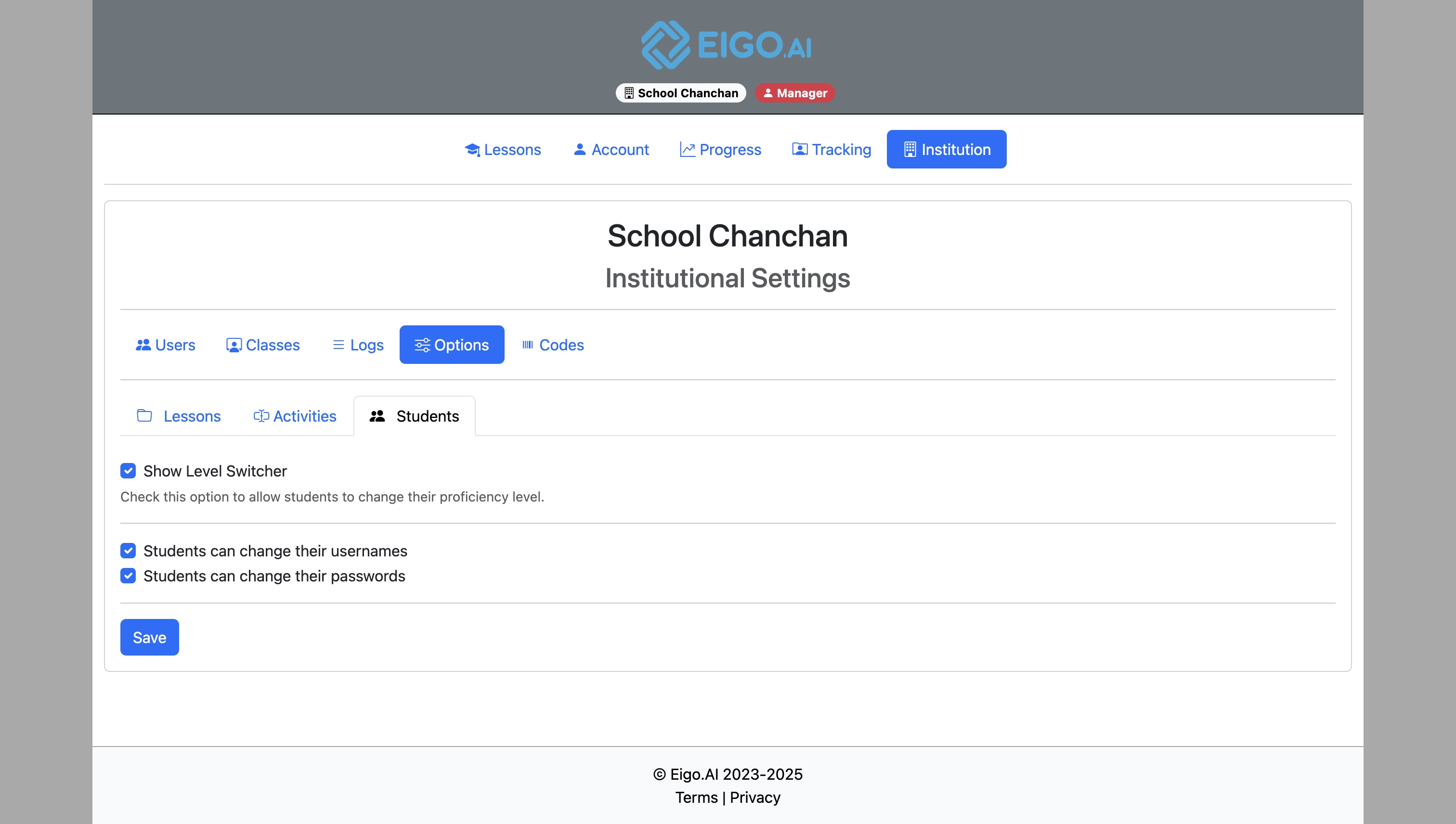 Screenshot for How to override institutional options for specified classes, step 30