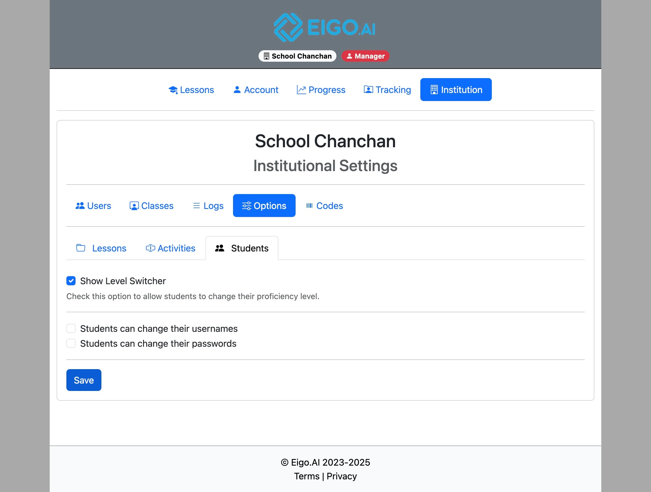 Screenshot for How to override institutional options for specified classes, step 32