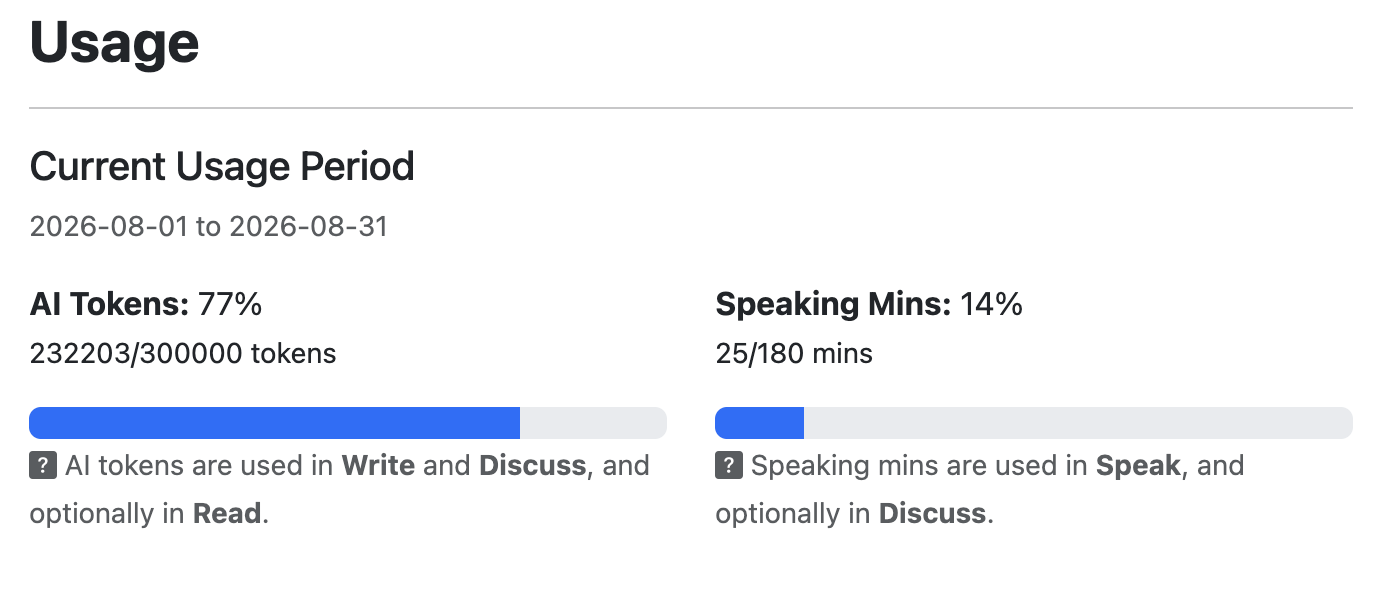 Screenshot for How to track your AI token and speaking usage, step 2
